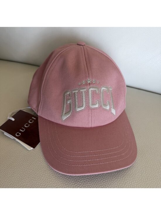 NWT GUCCI HAT BASEBALL CAP PINK COTTON w LOGO EMBROIDERY UNISEX sz M main image 6